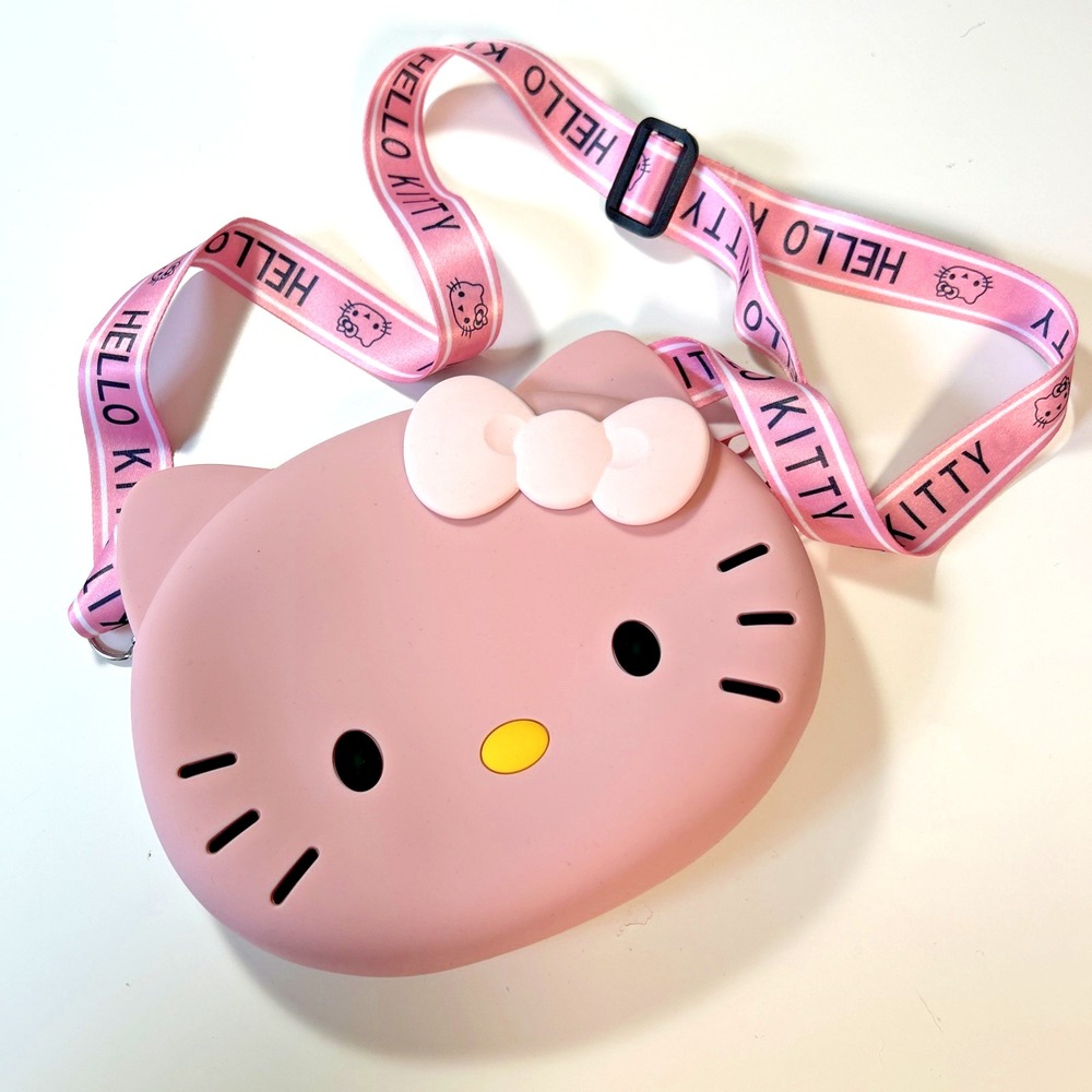 NEW Hello Kitty Silicone Purse Adjustable Strap Zipper Handbag Girls Kawaii Play